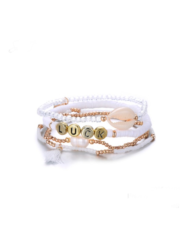 Armbänder Luck im Set with shell & freshwater pearl weiß gold