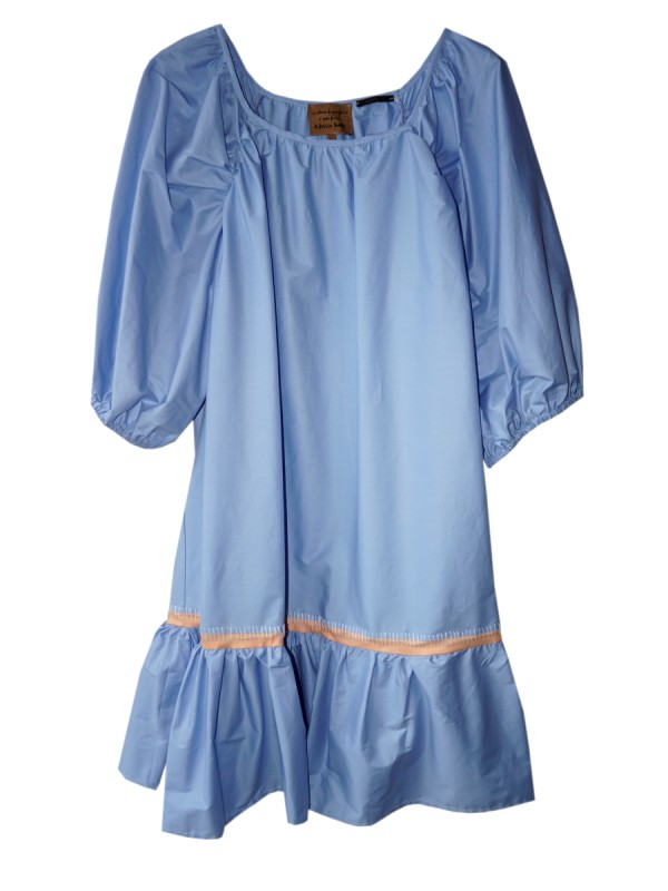 Kleid mit Volant hellblau apricot