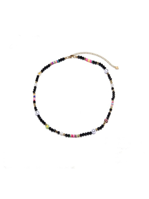 Kette Smiley mit Murano Beads schwarz