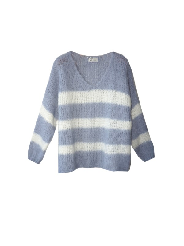 Pullover mit V-Ausschnitt blau weiß gestreift